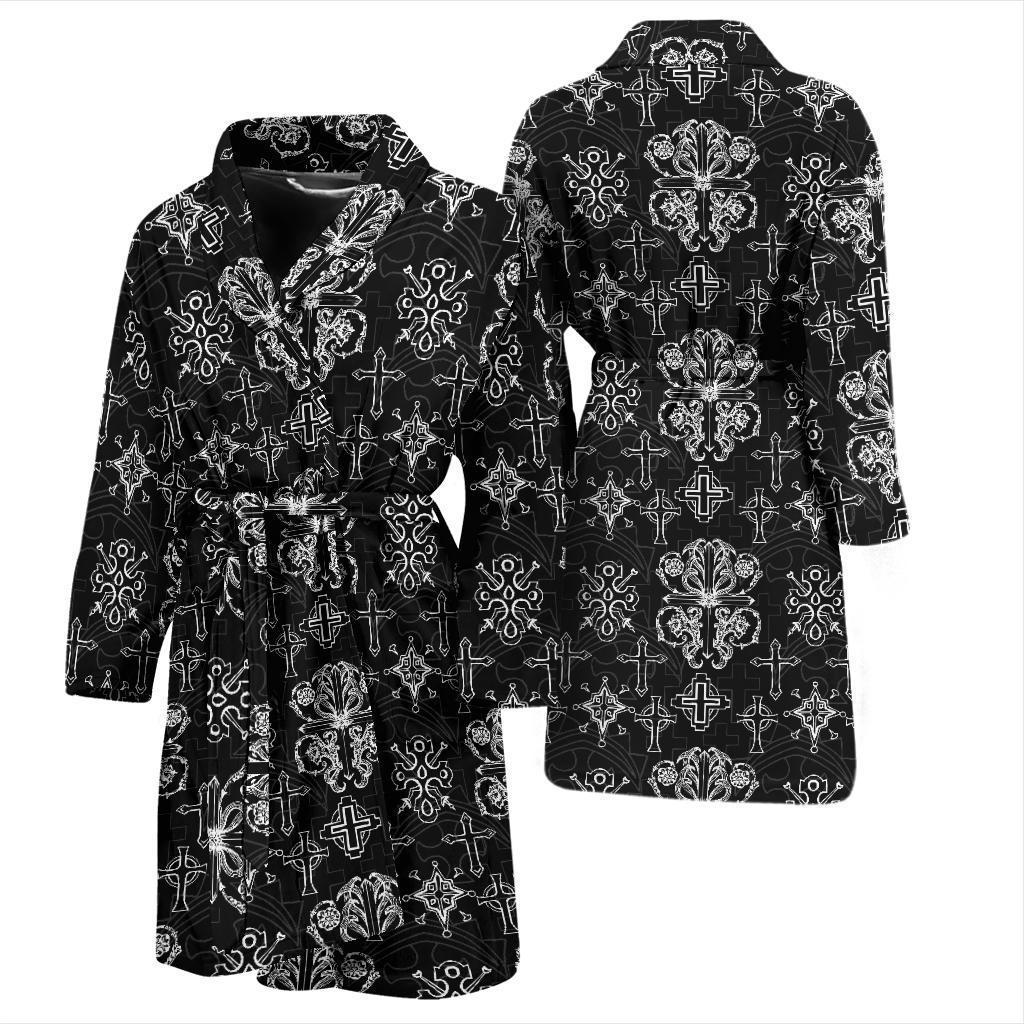 Cross Pattern Print Design 04 Men Bathrobe-JORJUNE.COM