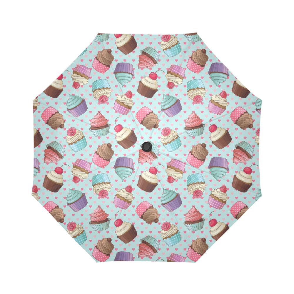 Cupcakes Fancy Heart Print Pattern Automatic Foldable Umbrella