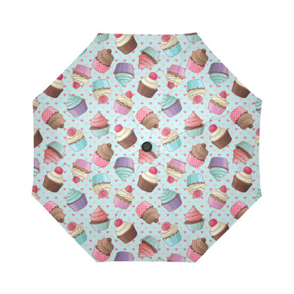 Cupcakes Fancy Heart Print Pattern Automatic Foldable Umbrella