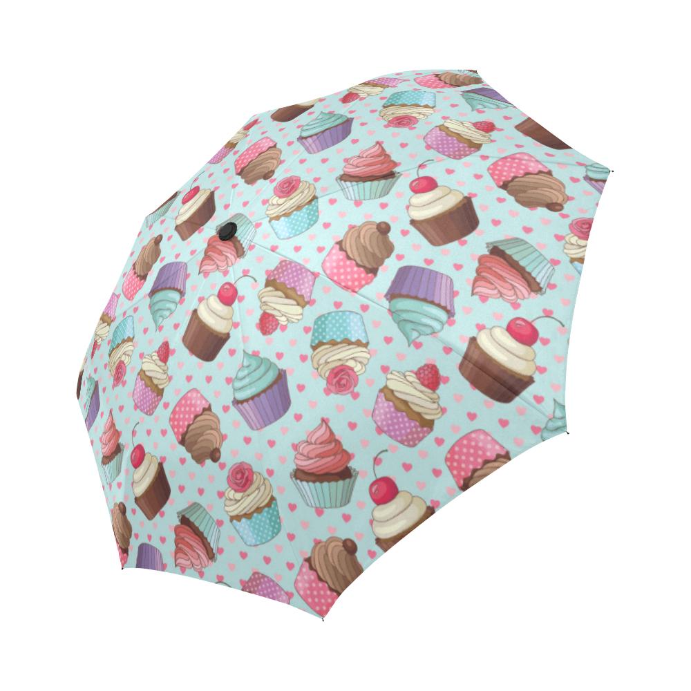 Cupcakes Fancy Heart Print Pattern Automatic Foldable Umbrella