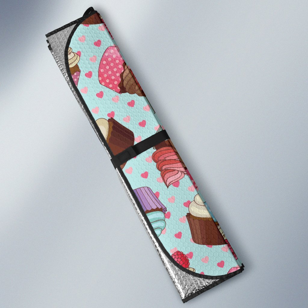 Cupcakes Fancy Heart Print Pattern Car Sun Shade For Windshield