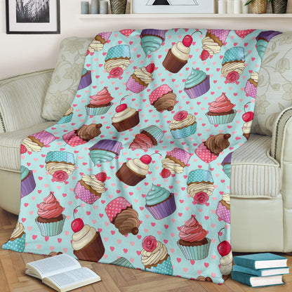 Cupcakes Fancy Heart Print Pattern Fleece Blanket