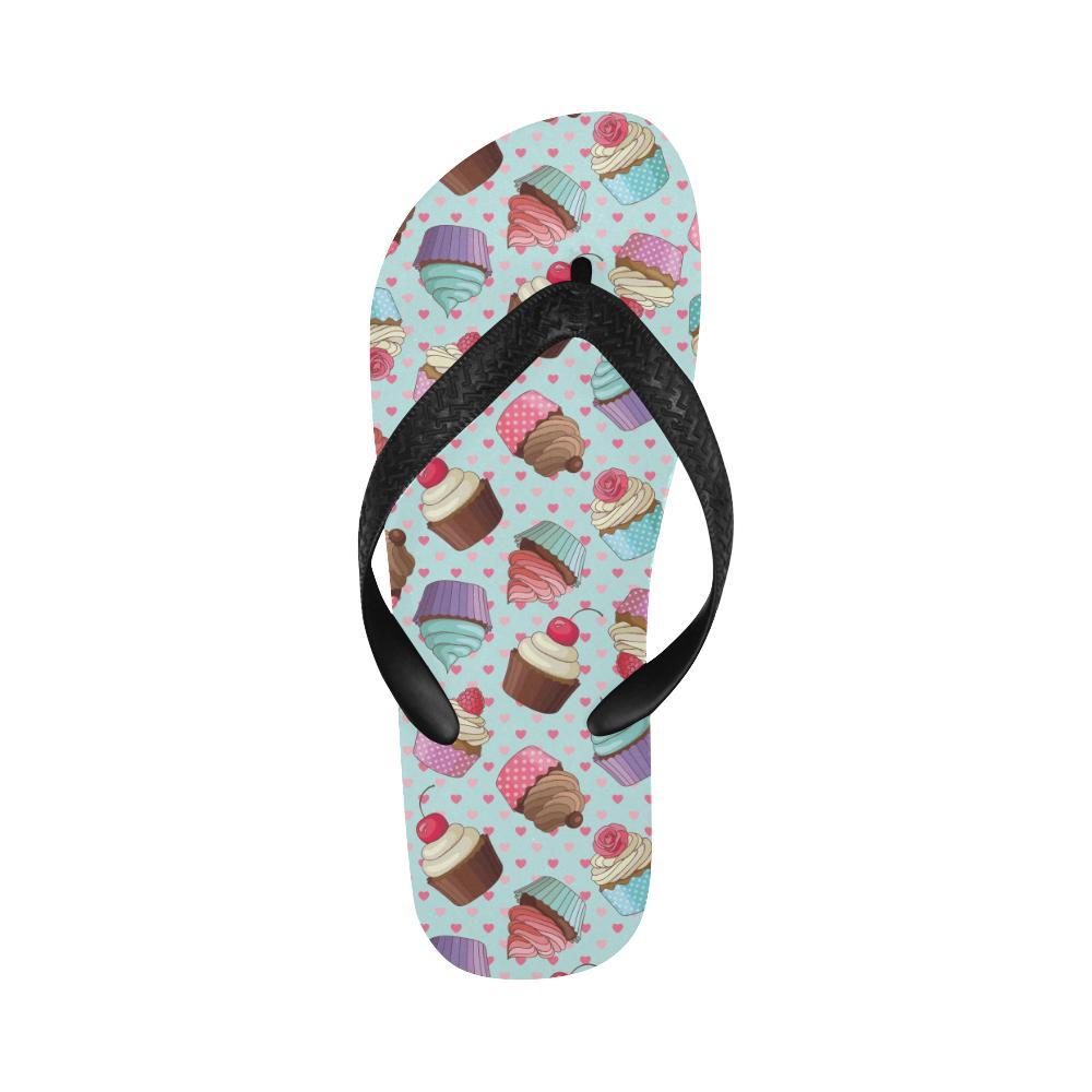 Cupcakes Fancy Heart Print Pattern Flip Flops-JTAMIGO.COM