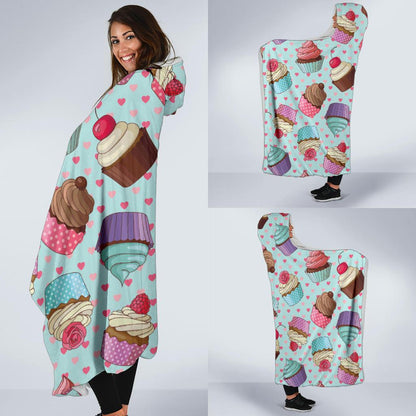 Cupcakes Fancy Heart Print Pattern Hooded Blanket-JTAMIGO.COM