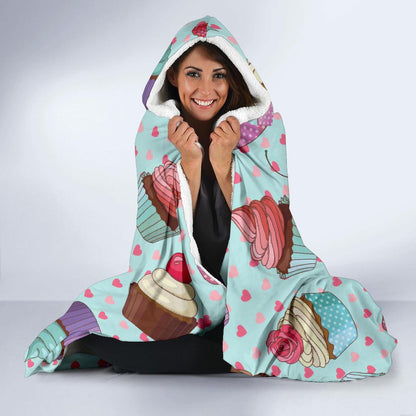 Cupcakes Fancy Heart Print Pattern Hooded Blanket-JTAMIGO.COM