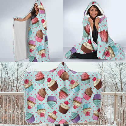 Cupcakes Fancy Heart Print Pattern Hooded Blanket-JTAMIGO.COM