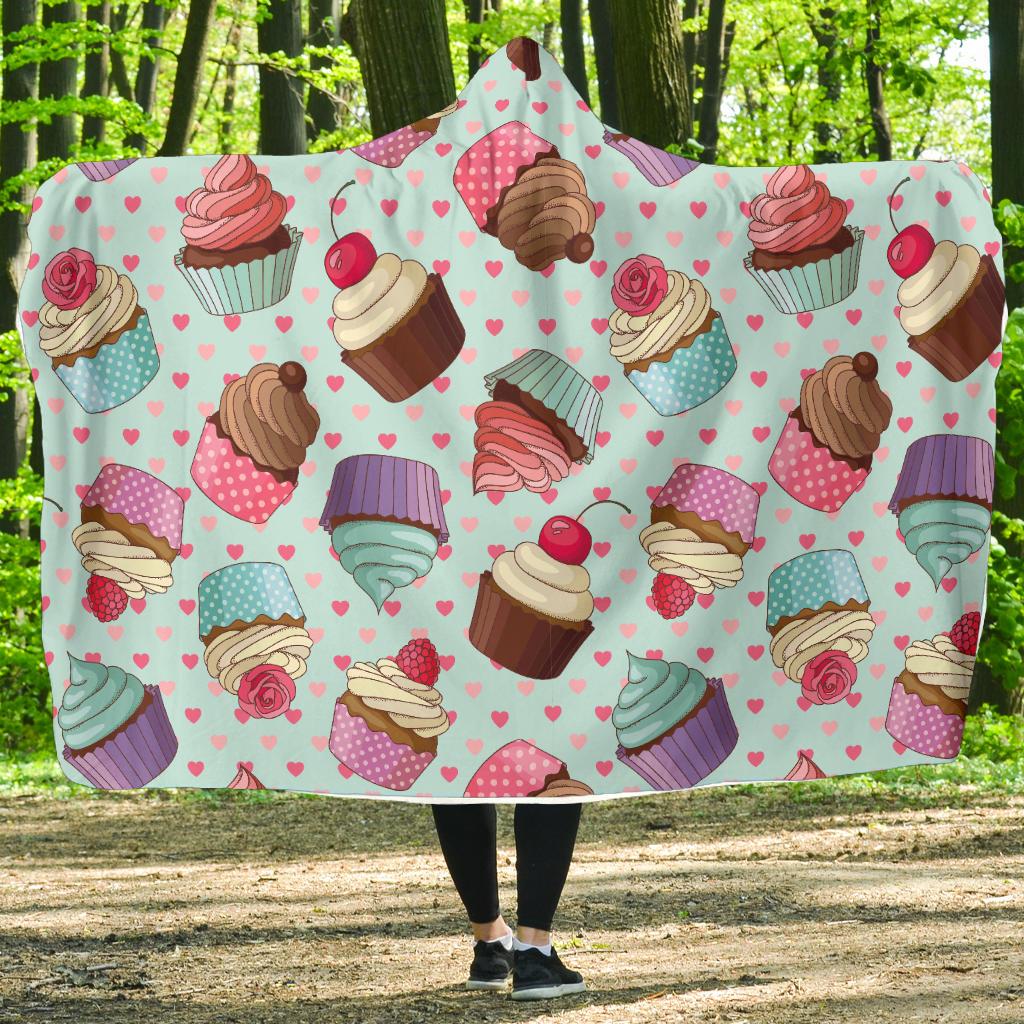 Cupcakes Fancy Heart Print Pattern Hooded Blanket-JTAMIGO.COM