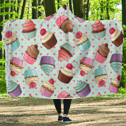 Cupcakes Fancy Heart Print Pattern Hooded Blanket-JTAMIGO.COM