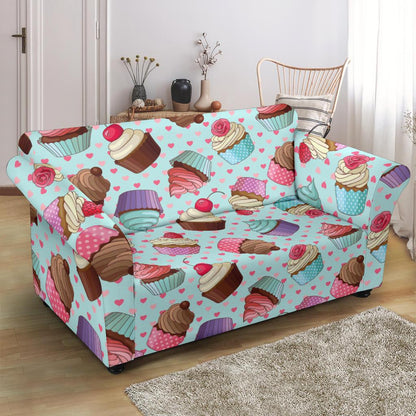 Cupcakes Fancy Heart Print Pattern Loveseat Slipcover-JTAMIGO.COM