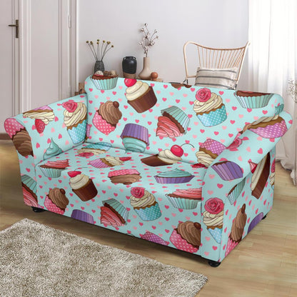Cupcakes Fancy Heart Print Pattern Loveseat Slipcover-JTAMIGO.COM