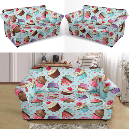 Cupcakes Fancy Heart Print Pattern Loveseat Slipcover-JTAMIGO.COM