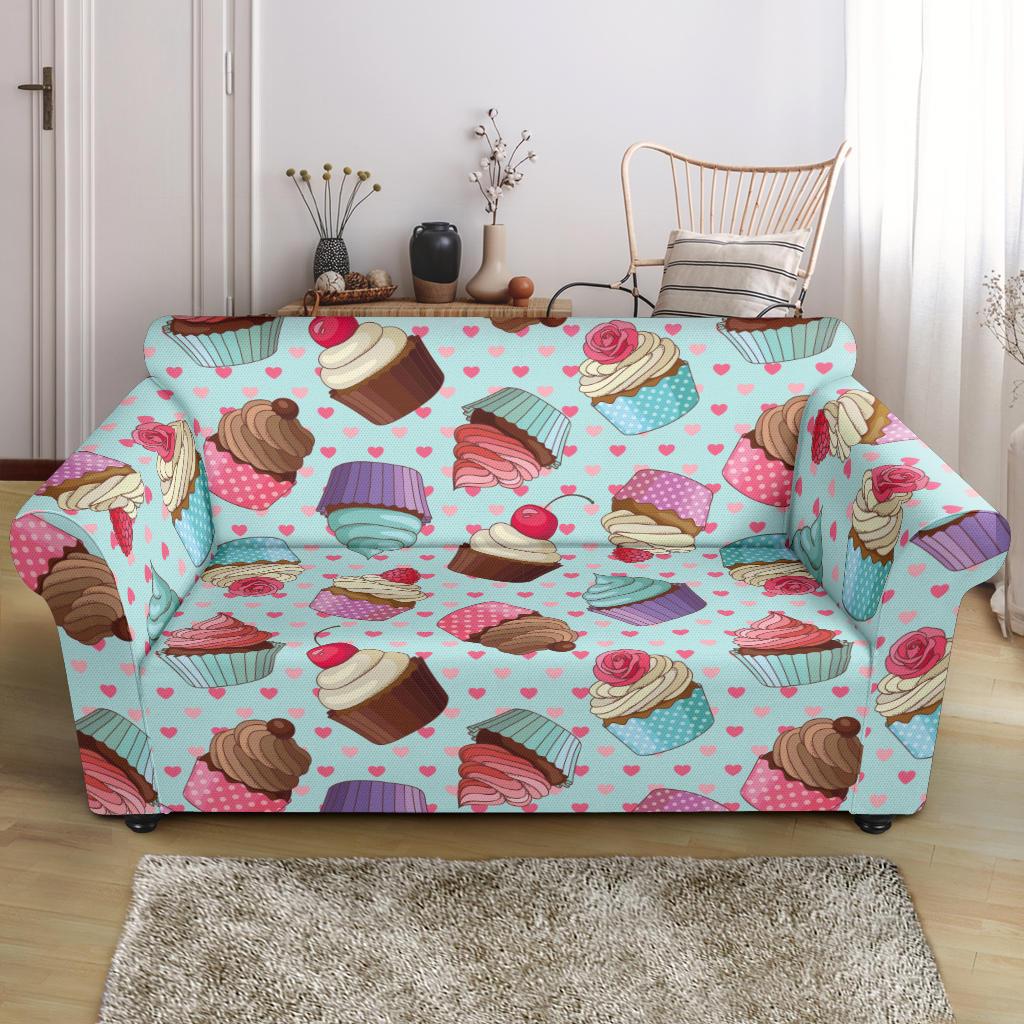 Cupcakes Fancy Heart Print Pattern Loveseat Slipcover-JTAMIGO.COM