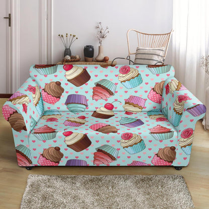 Cupcakes Fancy Heart Print Pattern Loveseat Slipcover-JTAMIGO.COM