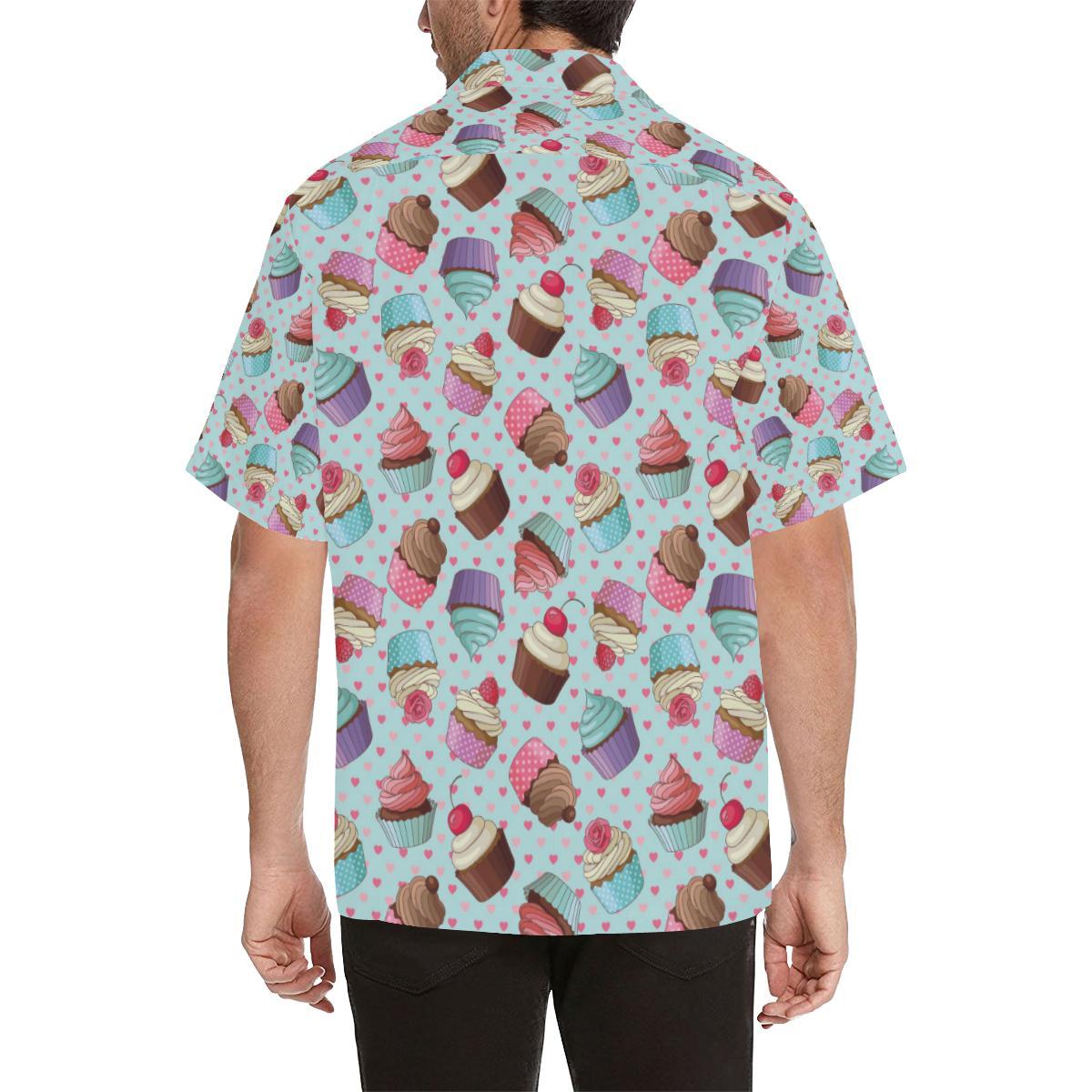 Cupcakes Fancy Heart Print Pattern Men Aloha Hawaiian Shirt