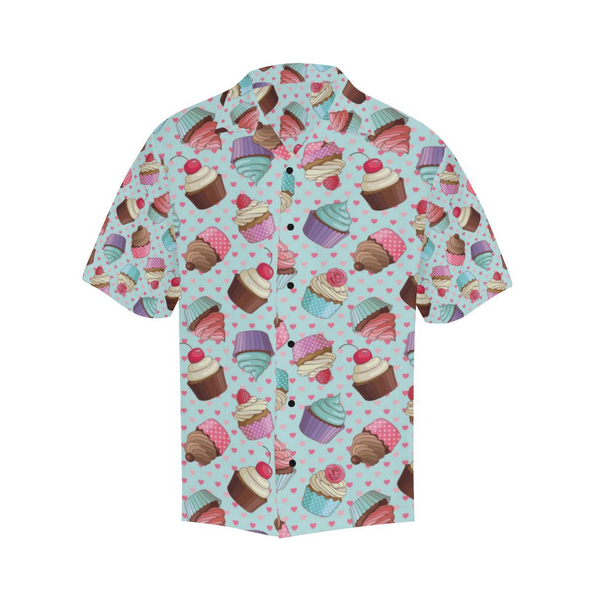 Cupcakes Fancy Heart Print Pattern Men Aloha Hawaiian Shirt