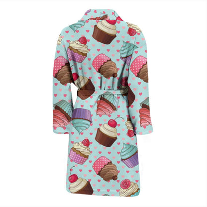 Cupcakes Fancy Heart Print Pattern Men Bath Robe-JTAMIGO.COM