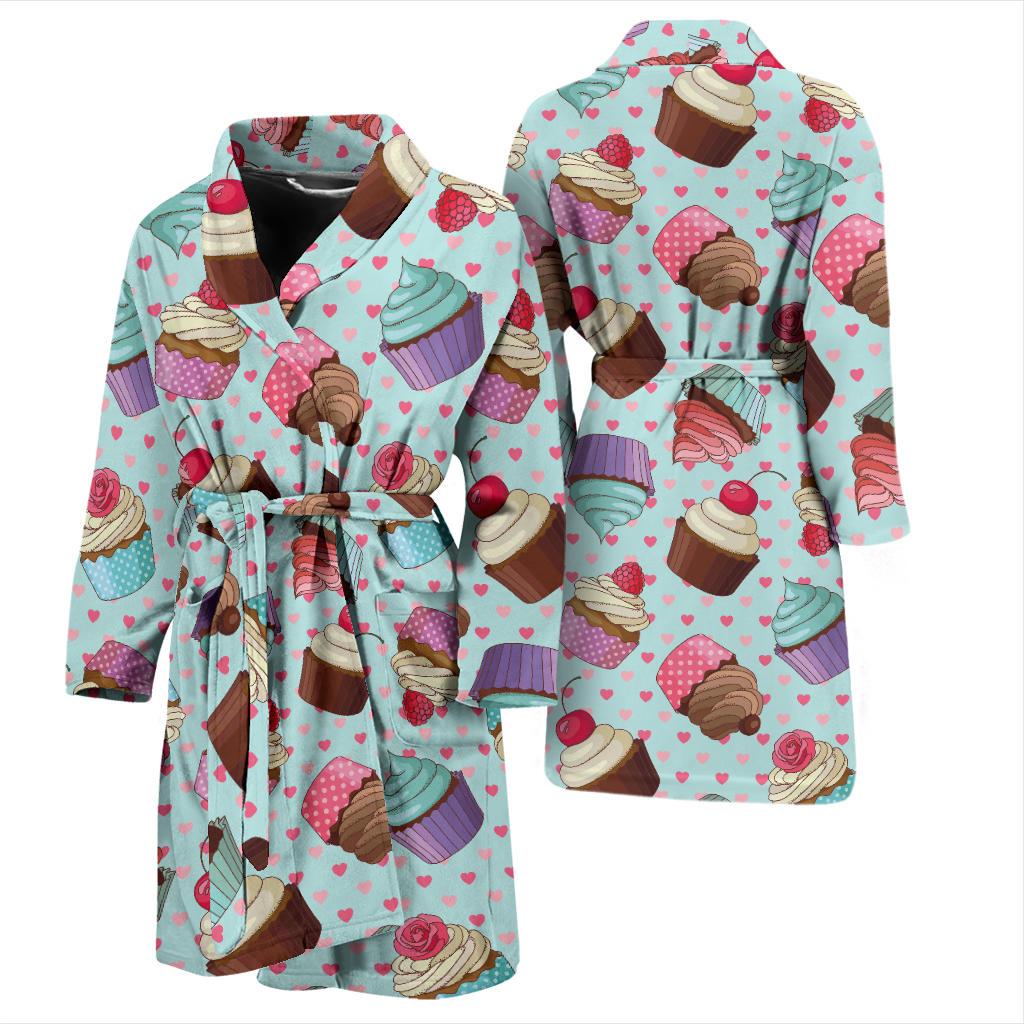 Cupcakes Fancy Heart Print Pattern Men Bath Robe-JTAMIGO.COM