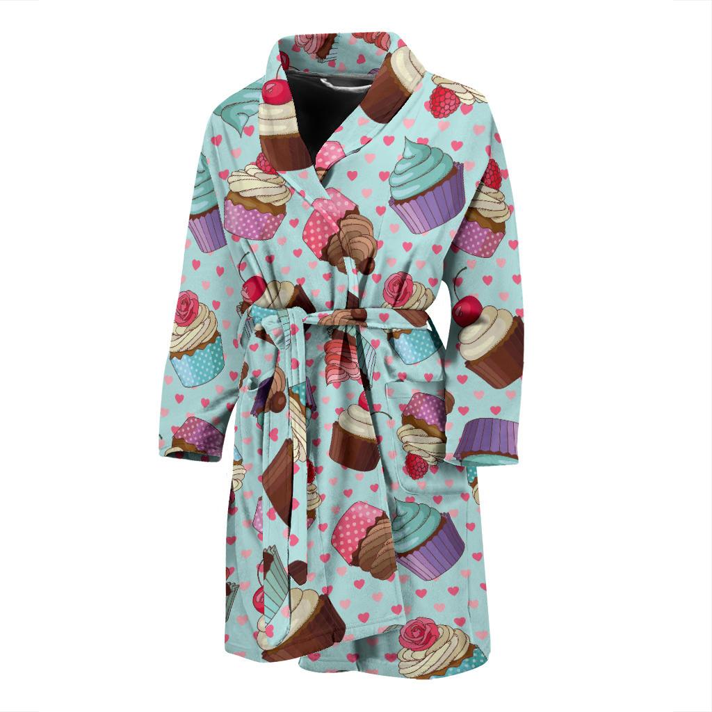 Cupcakes Fancy Heart Print Pattern Men Bath Robe-JTAMIGO.COM