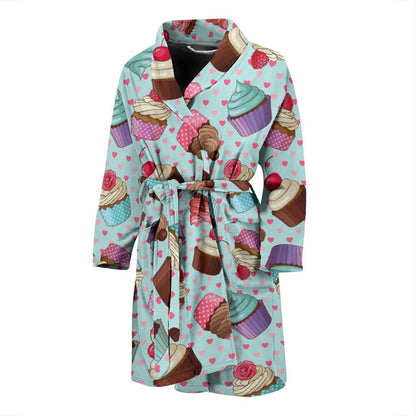 Cupcakes Fancy Heart Print Pattern Men Bath Robe-JTAMIGO.COM