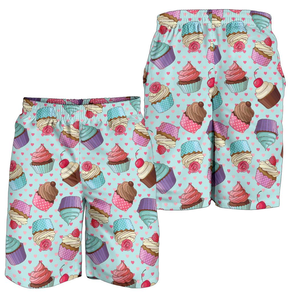 Cupcakes Fancy Heart Print Pattern Mens Shorts-JTAMIGO.COM