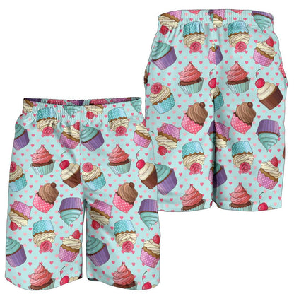 Cupcakes Fancy Heart Print Pattern Mens Shorts-JTAMIGO.COM