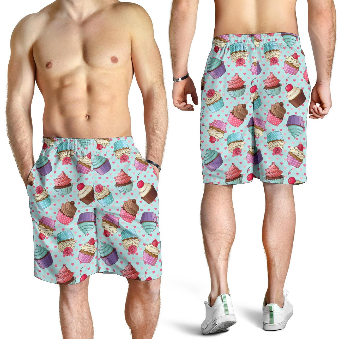 Cupcakes Fancy Heart Print Pattern Mens Shorts-JTAMIGO.COM
