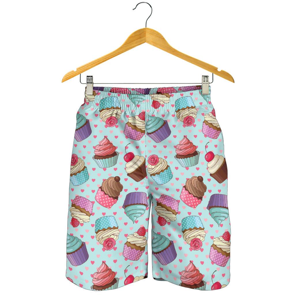 Cupcakes Fancy Heart Print Pattern Mens Shorts-JTAMIGO.COM