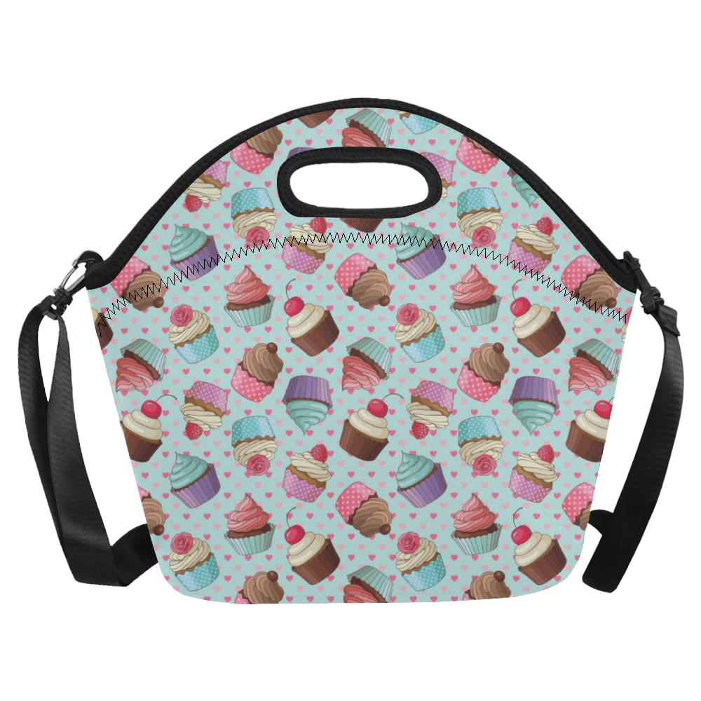 Cupcakes Fancy Heart Print Pattern Neoprene Lunch Bag (Model 1669)(Large)-JTAMIGO.COM