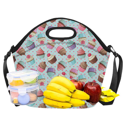 Cupcakes Fancy Heart Print Pattern Neoprene Lunch Bag (Model 1669)(Large)-JTAMIGO.COM