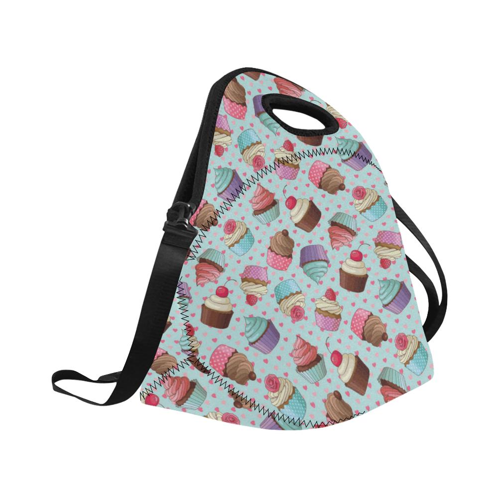 Cupcakes Fancy Heart Print Pattern Neoprene Lunch Bag (Model 1669)(Large)-JTAMIGO.COM