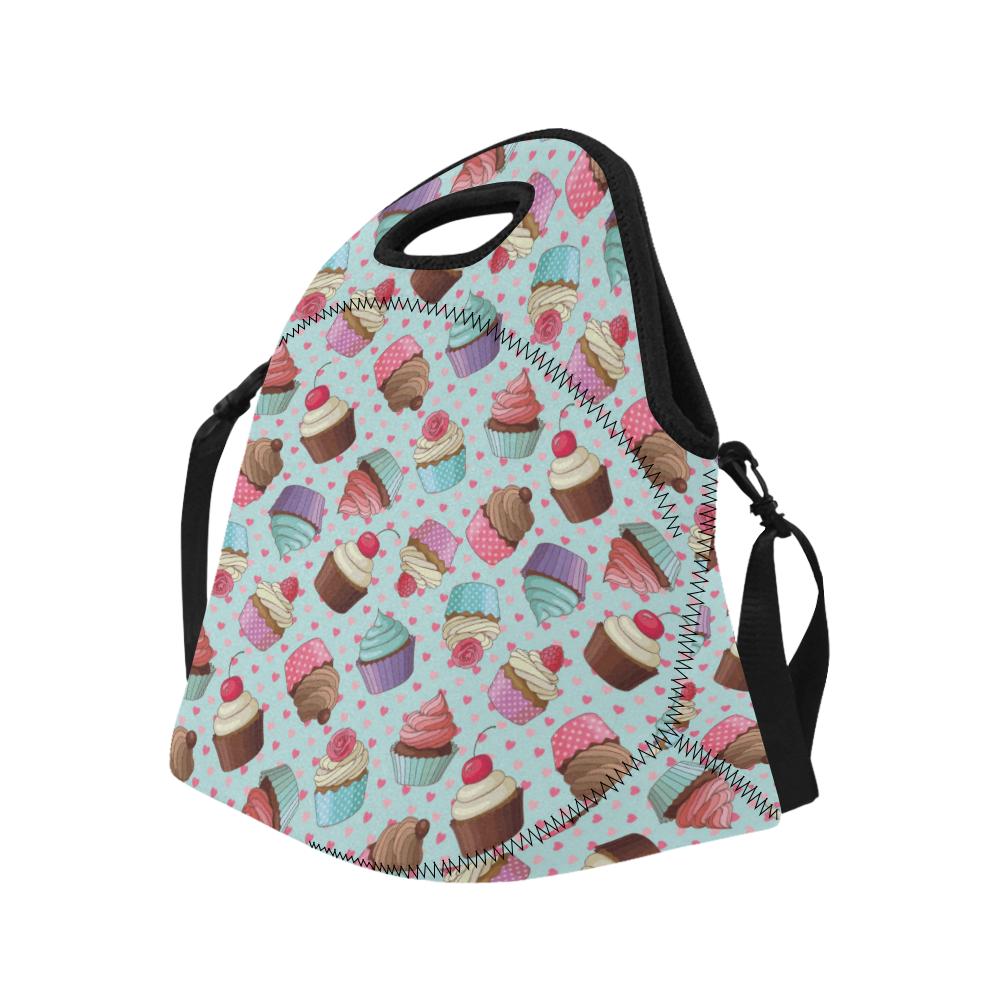 Cupcakes Fancy Heart Print Pattern Neoprene Lunch Bag (Model 1669)(Large)-JTAMIGO.COM