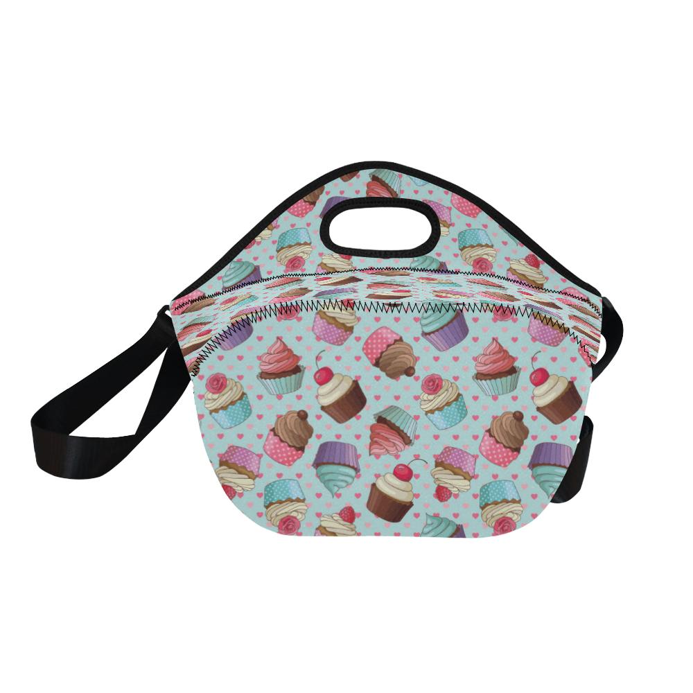 Cupcakes Fancy Heart Print Pattern Neoprene Lunch Bag (Model 1669)(Large)-JTAMIGO.COM