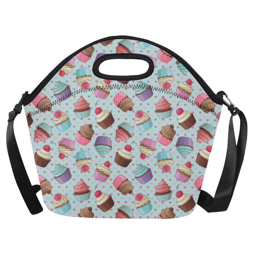 Cupcakes Fancy Heart Print Pattern Neoprene Lunch Bag (Model 1669)(Large)-JTAMIGO.COM