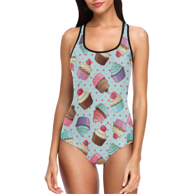 Cupcakes Fancy Heart Print Pattern One Piece Swimsuit-JTAMIGO.COM