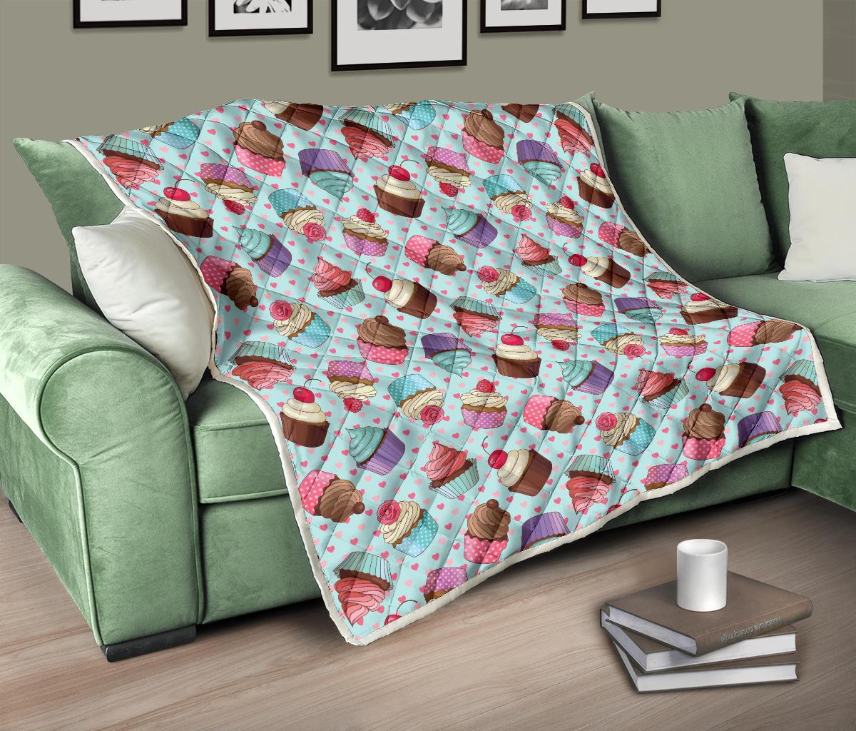 Cupcakes Fancy Heart Print Pattern Premium Quilt-JTAMIGO.COM