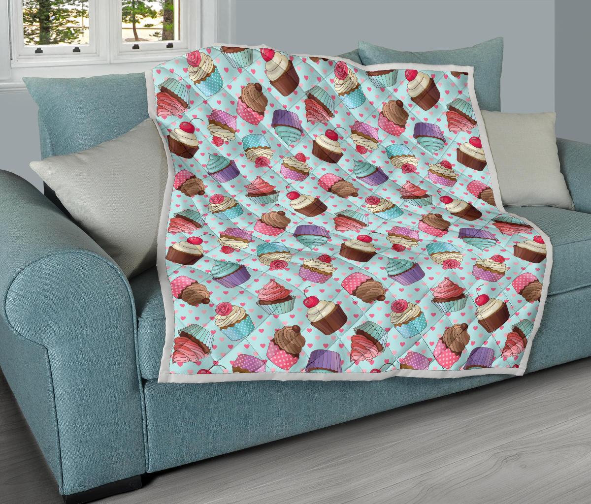 Cupcakes Fancy Heart Print Pattern Premium Quilt-JTAMIGO.COM