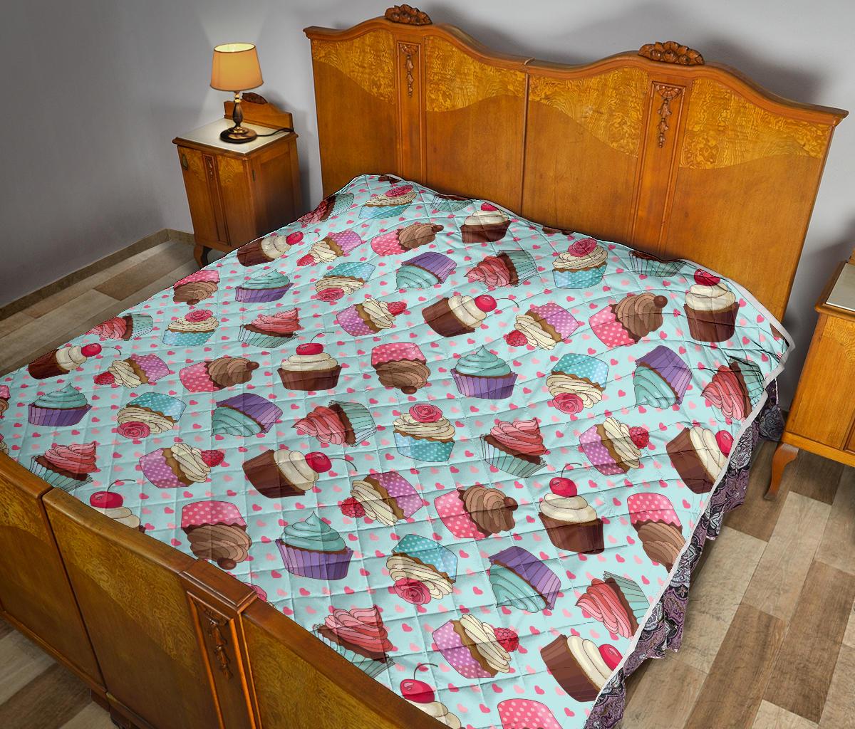 Cupcakes Fancy Heart Print Pattern Premium Quilt-JTAMIGO.COM