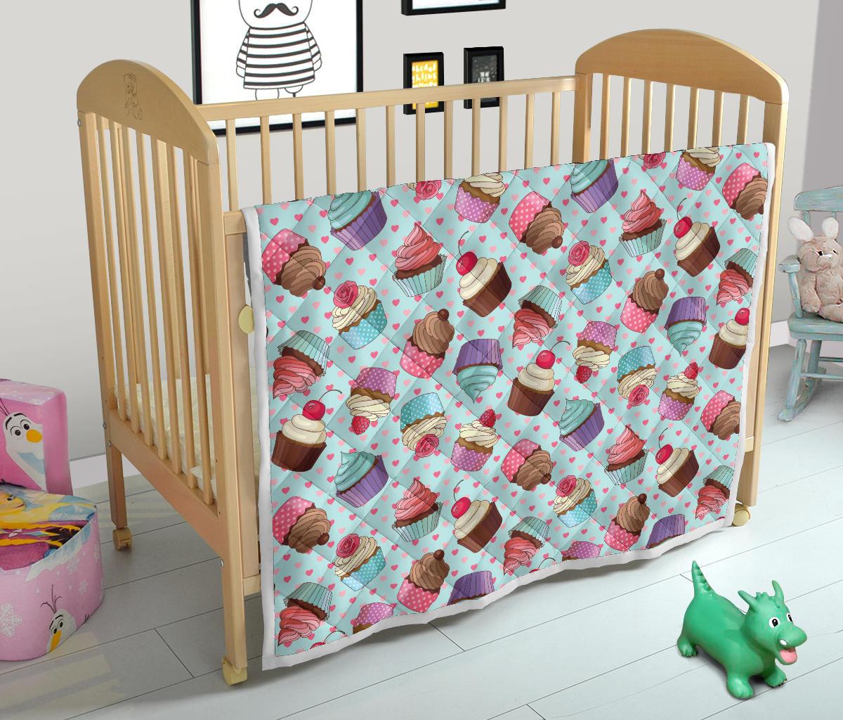 Cupcakes Fancy Heart Print Pattern Premium Quilt-JTAMIGO.COM