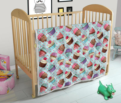 Cupcakes Fancy Heart Print Pattern Premium Quilt-JTAMIGO.COM