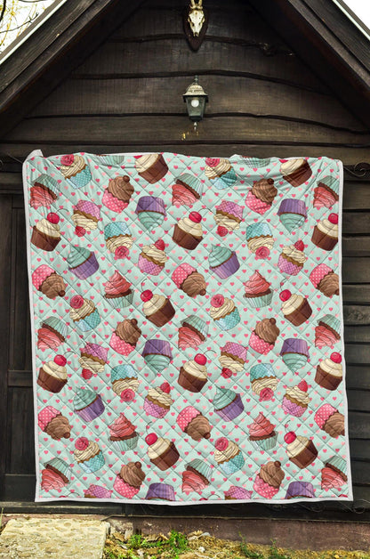 Cupcakes Fancy Heart Print Pattern Premium Quilt-JTAMIGO.COM
