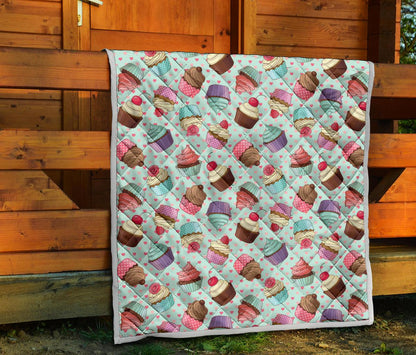 Cupcakes Fancy Heart Print Pattern Premium Quilt-JTAMIGO.COM