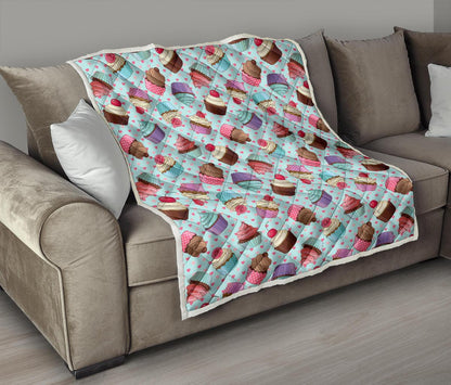 Cupcakes Fancy Heart Print Pattern Premium Quilt-JTAMIGO.COM
