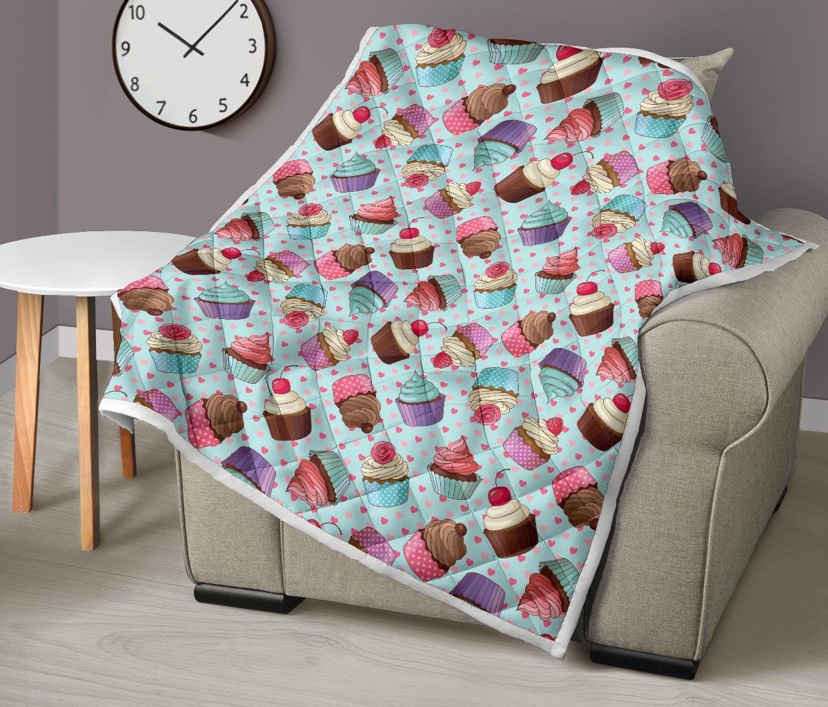 Cupcakes Fancy Heart Print Pattern Premium Quilt-JTAMIGO.COM