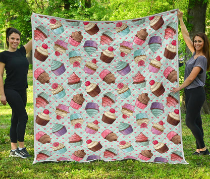 Cupcakes Fancy Heart Print Pattern Premium Quilt-JTAMIGO.COM
