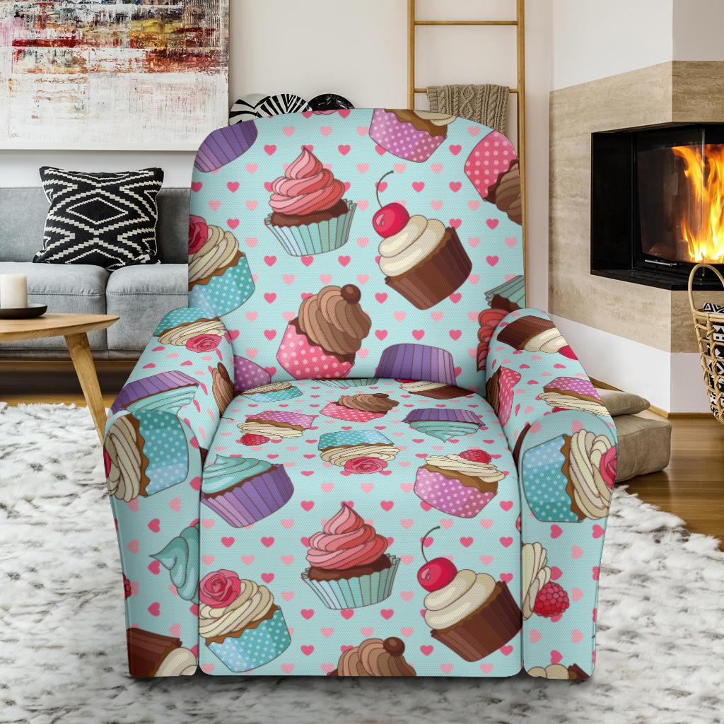 Cupcakes Fancy Heart Print Pattern Single Sofa Slipcover -JTAMIGO.COM