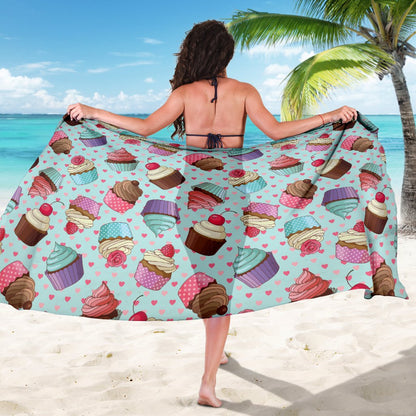 Cupcakes Fancy Heart Print Pattern Sarong Pareo Wrap