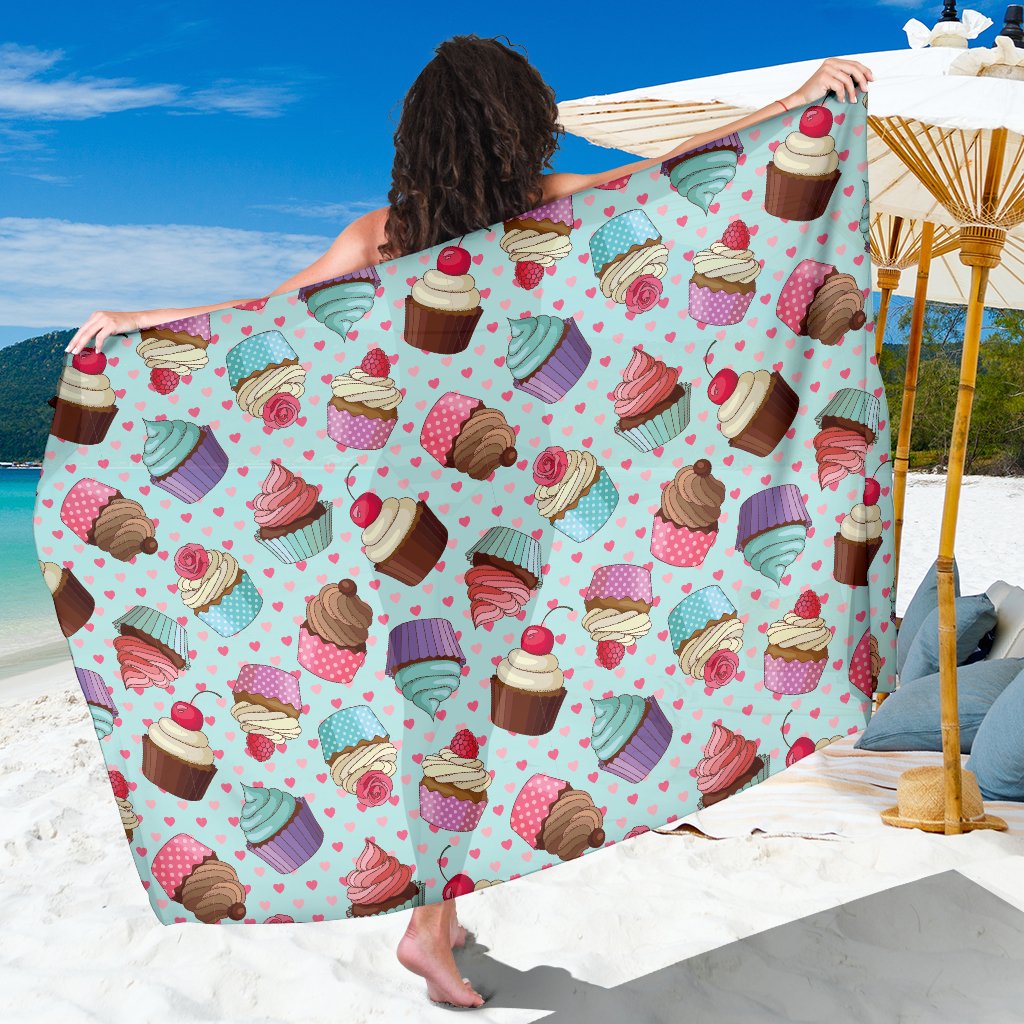 Cupcakes Fancy Heart Print Pattern Sarong Pareo Wrap
