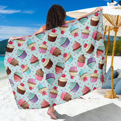 Cupcakes Fancy Heart Print Pattern Sarong Pareo Wrap