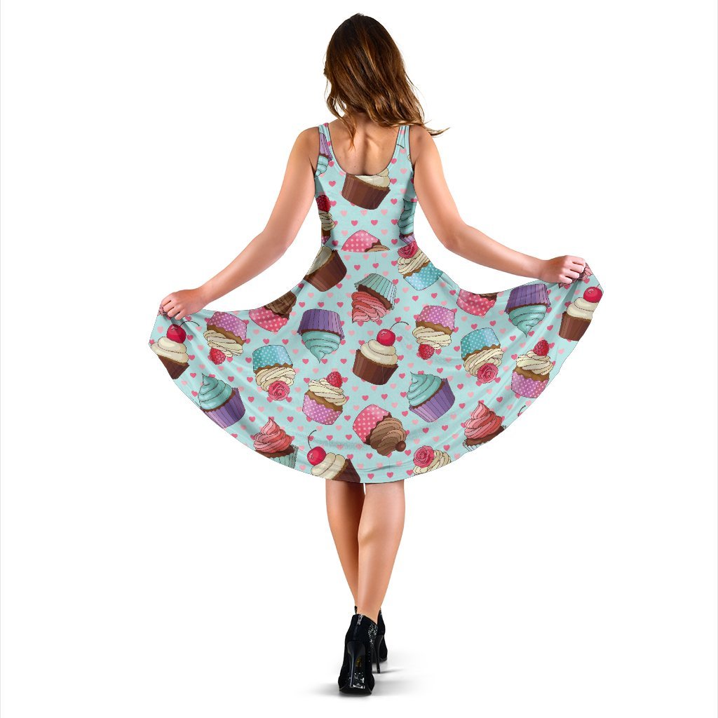 Cupcakes Fancy Heart Print Pattern Sleeveless Dress