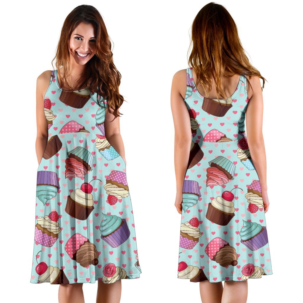 Cupcakes Fancy Heart Print Pattern Sleeveless Dress